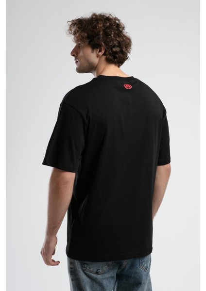 Ithaca Siyah Bisiklet Yaka Nakışlı Oversize Erkek Tshirt indirimleri