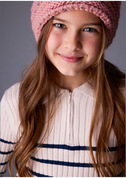 Bej Kız Çocuk Polo Yaka Kazak 7195 fiyatları