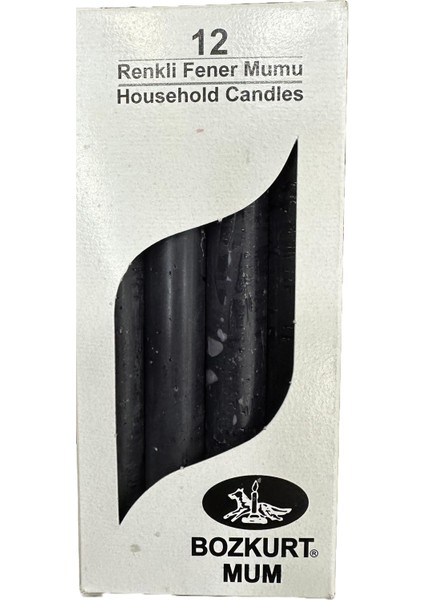 Bozkurt Konik Şamdan Mum Fener Mumu - Siyah - 14 Cm. - 12 Adetlik Paket
