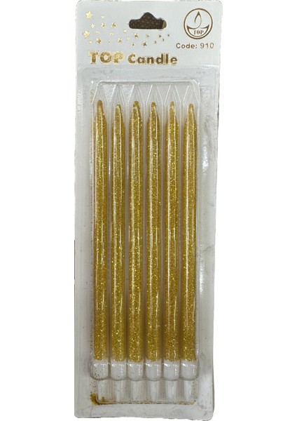 Simli Doğum Günü Parti Süs Pasta Mumu - Sarı - 15 Cm. - 6 Adetlik Paket
