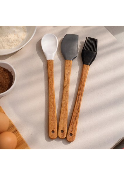 Daily - 3'lü Bambu Saplı Silikon Spatula Seti 21 cm Mutfak Seti Kaşık Spatula Seti