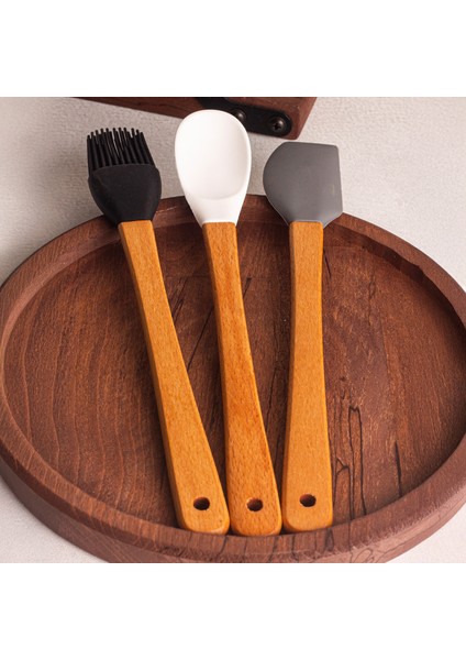Daily - 3'lü Bambu Saplı Silikon Spatula Seti 21 cm Mutfak Seti Kaşık Spatula Seti modelleri
