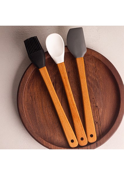 Daily - 3'lü Bambu Saplı Silikon Spatula Seti 21 cm Mutfak Seti Kaşık Spatula Seti fırsatları