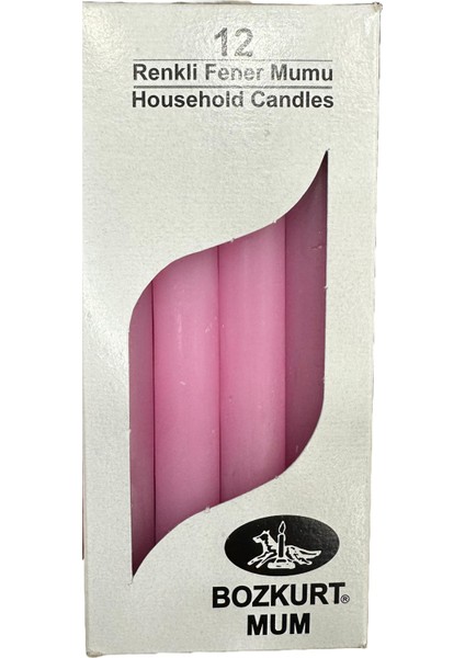 Bozkurt Konik Şamdan Mum Fener Mumu - Pembe - 14 Cm. - 12 Adetlik Paket