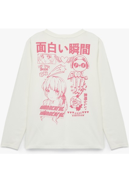 Pamuklu Bisiklet Yaka Anime Baskılı Uzun Kollu Tişört fiyatları
