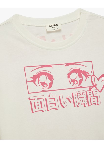 Pamuklu Bisiklet Yaka Anime Baskılı Uzun Kollu Tişört modelleri