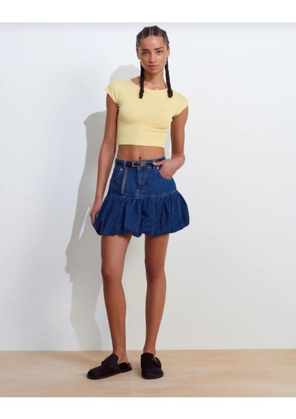 Kadın Bisiklet Yaka Ay Kol Viskon Crop fiyatları