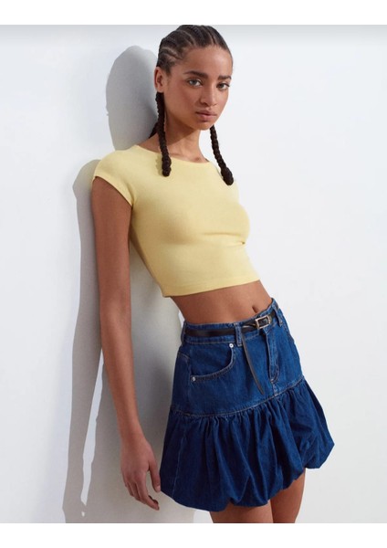 Kadın Bisiklet Yaka Ay Kol Viskon Crop modelleri