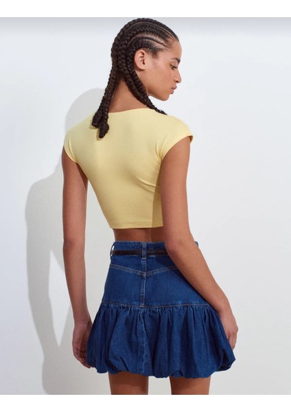 Kadın Bisiklet Yaka Ay Kol Viskon Crop fırsatları