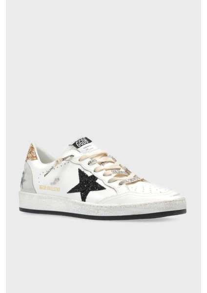 Golden Goose - Ball Star White Leather - With Black Glitter Star And - Gold Heel Tab - Kadın Sneaker