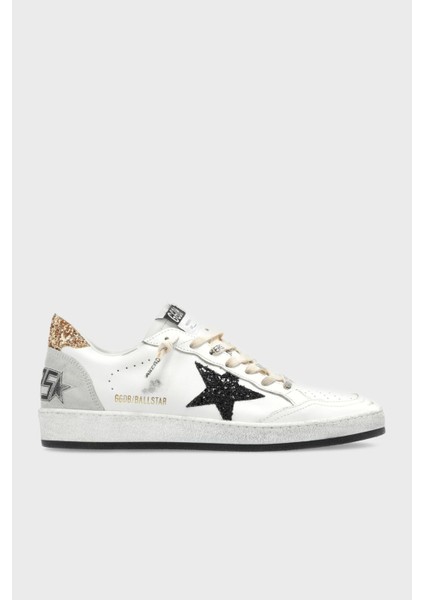 Golden Goose - Ball Star White Leather - With Black Glitter Star And - Gold Heel Tab - Kadın Sneaker fiyatları