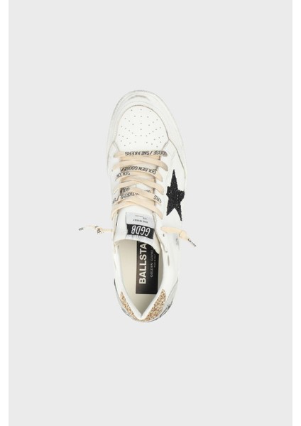 Golden Goose - Ball Star White Leather - With Black Glitter Star And - Gold Heel Tab - Kadın Sneaker modelleri