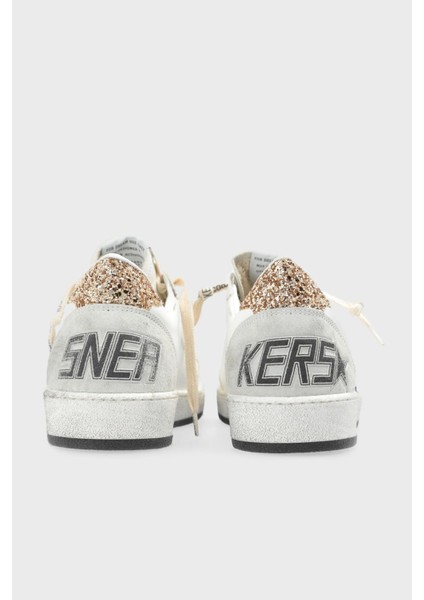 Golden Goose - Ball Star White Leather - With Black Glitter Star And - Gold Heel Tab - Kadın Sneaker fırsatları