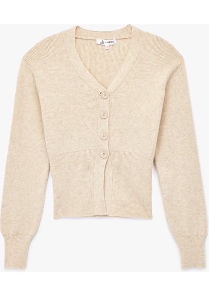 Düğmeli V Yaka Uzun Kollu Triko Hırka