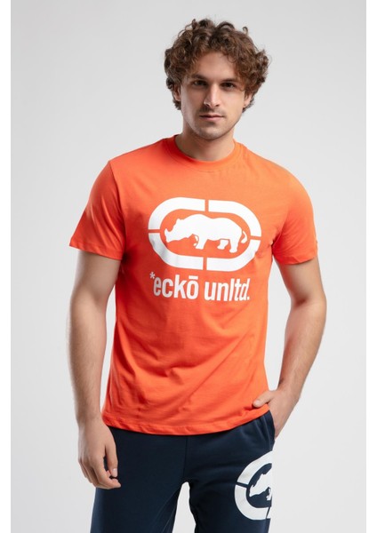 Marc Turuncu Bisiklet Yaka Baskılı Standard Fit Erkek Tshirt