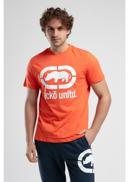 Marc Turuncu Bisiklet Yaka Baskılı Standard Fit Erkek Tshirt fırsatları