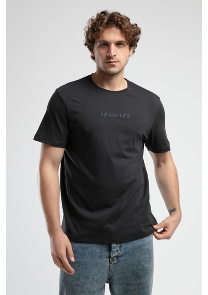 Empıre Antrasit Bisiklet Yaka Nakışlı Standard Fit Erkek Tshirt fiyatları