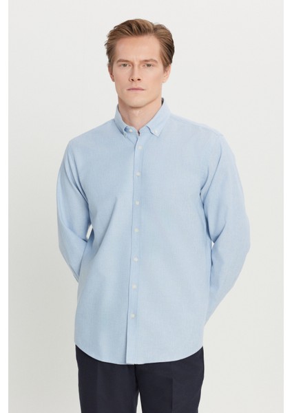 %100 Pamuk Comfort Fit Rahat Kesim Düğmeli Yaka Balıksırtı Desenli Gömlek modelleri