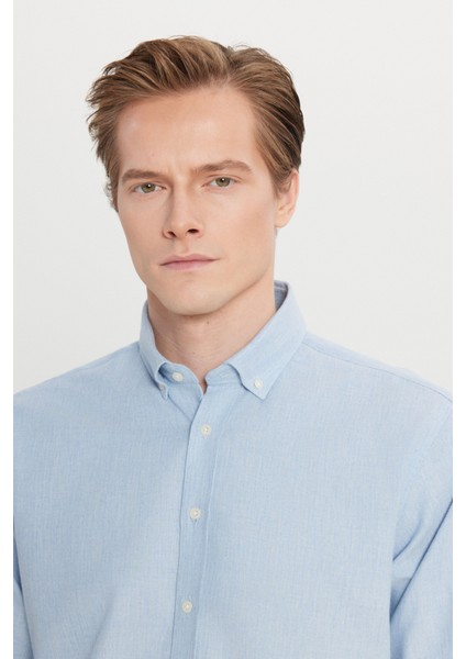 %100 Pamuk Comfort Fit Rahat Kesim Düğmeli Yaka Balıksırtı Desenli Gömlek fırsatları