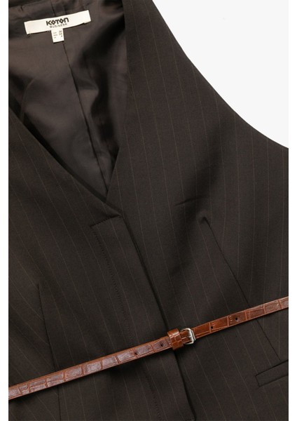 Kolsuz Düğmeli Kemerli Halter Yaka Yelek 6WAK20035UW fırsatları