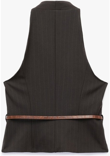 Kolsuz Düğmeli Kemerli Halter Yaka Yelek 6WAK20035UW indirimleri