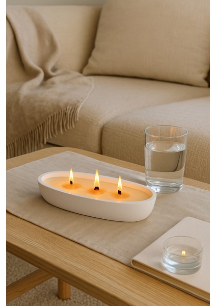 Oval Beton Mum – %100 Doğal Soya Wax, Ahşap Fitilli, El Yapımı Dekoratif Mum (21.9X10.8 Cm) fiyatları