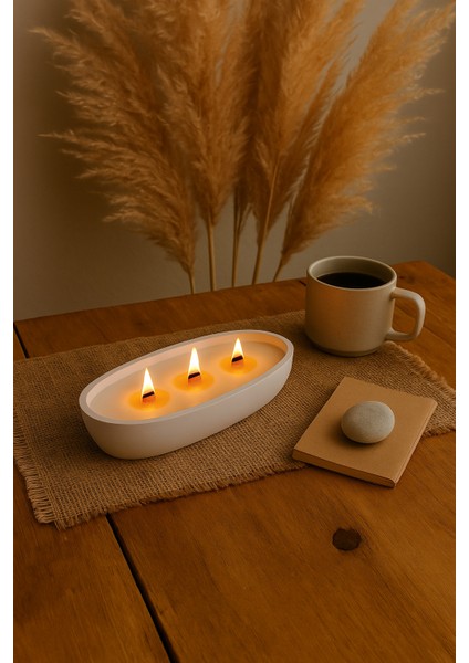 Oval Beton Mum – %100 Doğal Soya Wax, Ahşap Fitilli, El Yapımı Dekoratif Mum (21.9X10.8 Cm) indirimleri