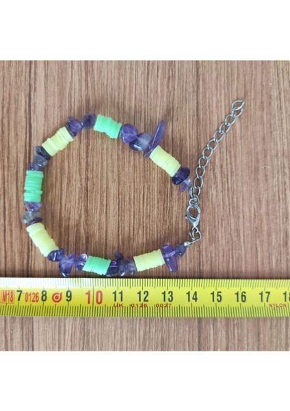 Mor Ametist Taşı & Heishi Boncuklu El Yapımı Bileklik – Doğal Taş Enerjili Takı - fiyatları