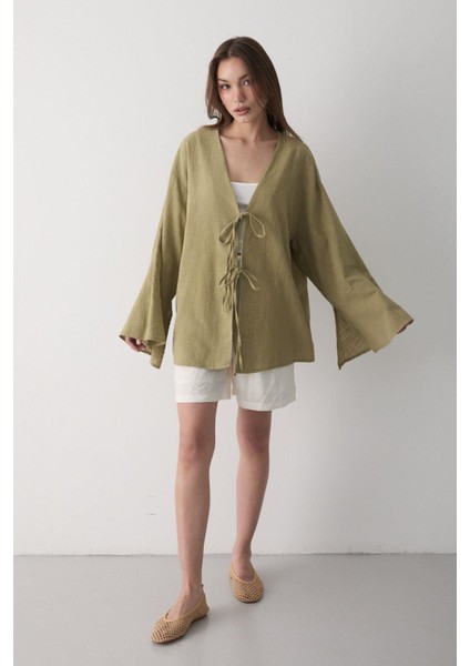 Kadın Çift Bağlama Keten Kimono fiyatları