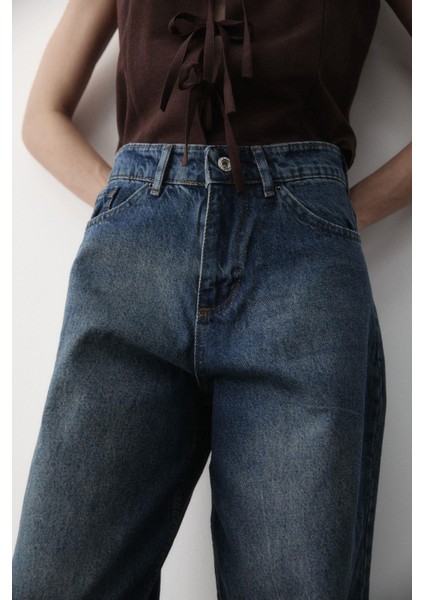 Kadın Yüksek Bel Geniş Paça Jean Pantolon fiyatları