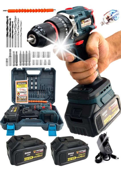 Pro Çift Akülü Vidalama Çelik Mandren Kömürsüz Motor Darbeli Şarjlı Matkap Seti fiyatları