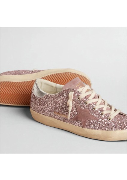Golden Goose - Super Star Pink Glitter With Suede Star - Pembe Simli - Kadın Sneaker
