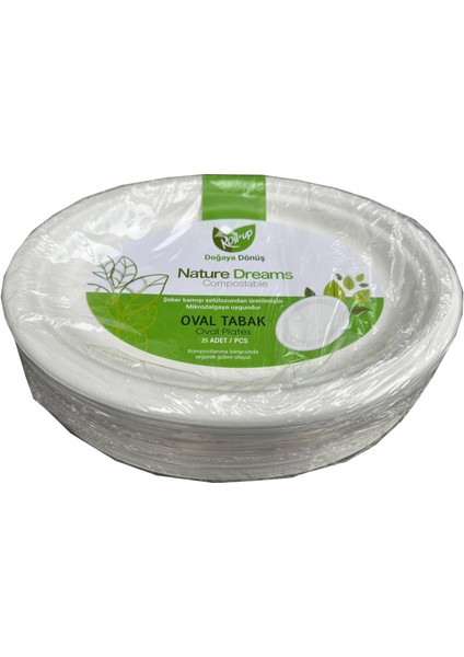 Nature Ekolojik Karton Kağıt Tek Kullanımlık Oval Tabak - 20X26 Cm. - 25 Adetlik 1 Paket