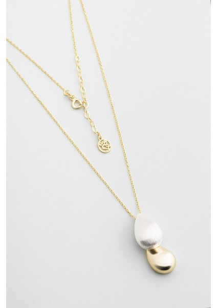 Velora Damla 18 Ayar Sarı ve Beyaz Altın Kaplama 45 cm Gümüş Kolye