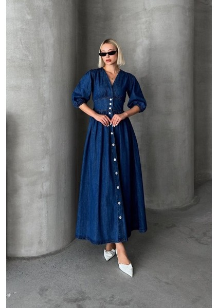 7037 Kot Elbise-Mavi