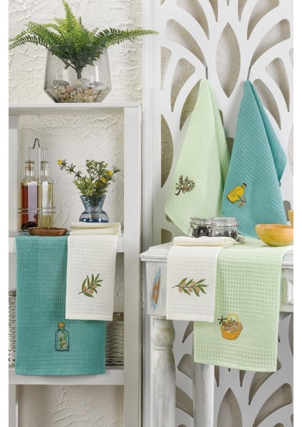 6 Parça %100 Pamuk 40 x 60CM Bitki Desenli Mutfak Havlusu Seti Mutfak Kurulama Bezi Seti Nuanstek