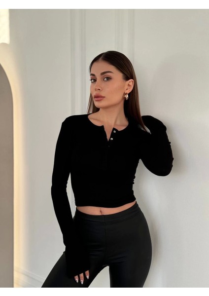 Cıt Cıt Detaylı Uzun Kollu Crop - Siyah fiyatları