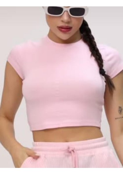 Kadın Ön Dokuma Detaylı Kısa Kollu Viskon Crop