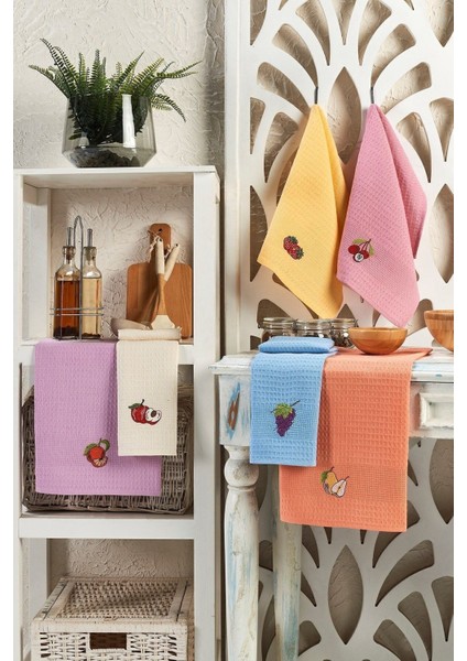 6 Parça %100 Pamuk 40 x 60CM Meyve Desenli Mutfak Havlusu Seti Mutfak Kurulama Bezi Seti Nuanstek