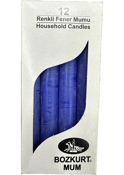 Bozkurt Konik Şamdan Mum Fener Mumu - Mavi - 14 Cm. - 12 Adetlik Paket