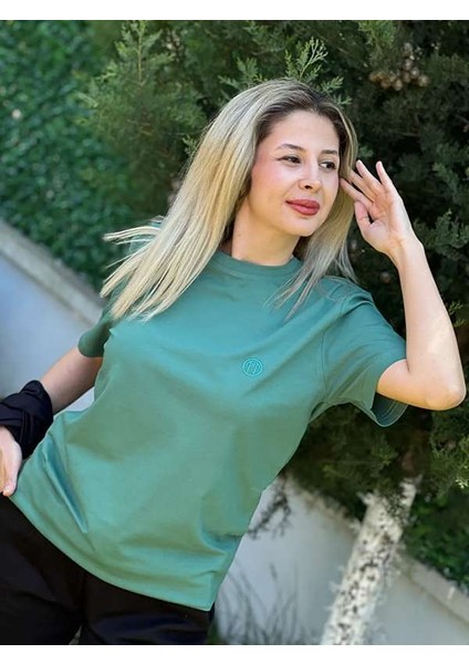 Regular Fit Bisiklet Yaka %100 Pamuk Kısa Kol Unisex Basic Yeşil Tişört