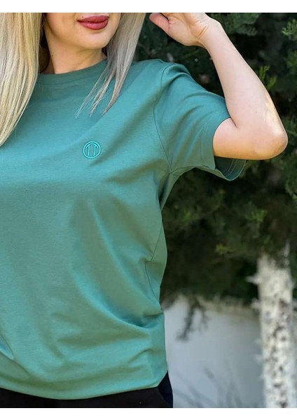 Regular Fit Bisiklet Yaka %100 Pamuk Kısa Kol Unisex Basic Yeşil Tişört modelleri