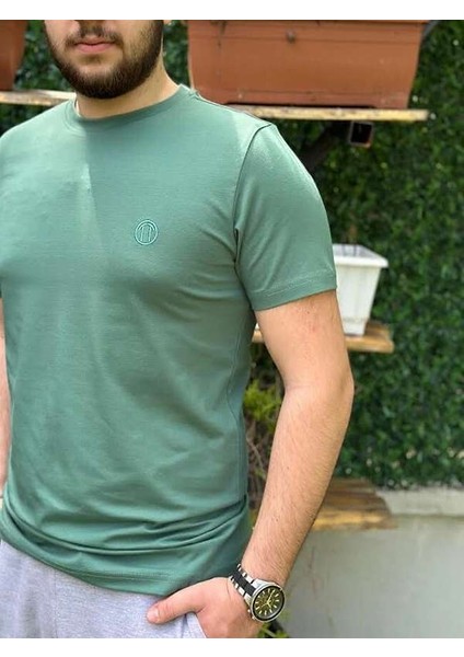 Regular Fit Bisiklet Yaka %100 Pamuk Kısa Kol Unisex Basic Yeşil Tişört fırsatları