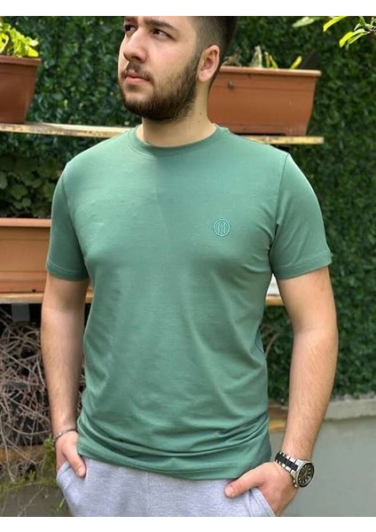 Regular Fit Bisiklet Yaka %100 Pamuk Kısa Kol Unisex Basic Yeşil Tişört indirimleri