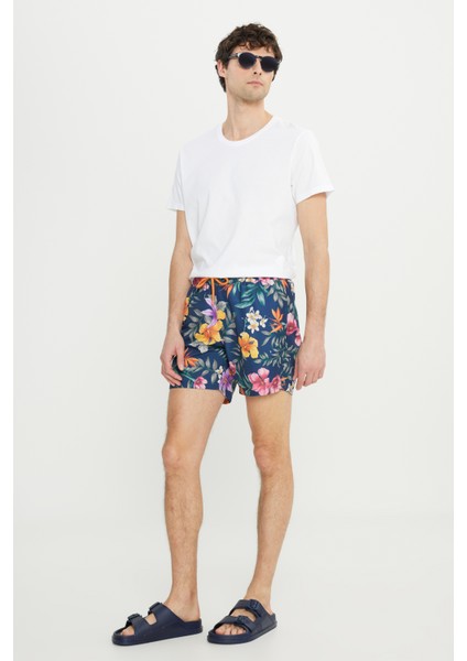 Standart Fit Normal Kesim Cepli Hızlı Kuruyan Desenli Mayo Deniz Şortu