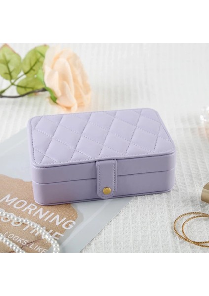 Deri Baklava Desenli Seyahat Takı Bijuteri Mücevher Kutusu Organizer Düzenleyici 16CM Lila Ithal Ürün fiyatları