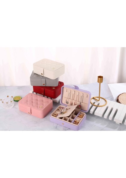 Deri Baklava Desenli Seyahat Takı Bijuteri Mücevher Kutusu Organizer Düzenleyici 16CM Lila Ithal Ürün modelleri