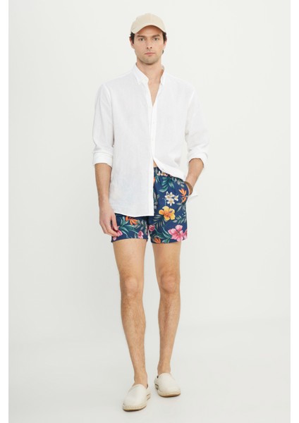 Standart Fit Normal Kesim Cepli Hızlı Kuruyan Desenli Mayo Deniz Şortu