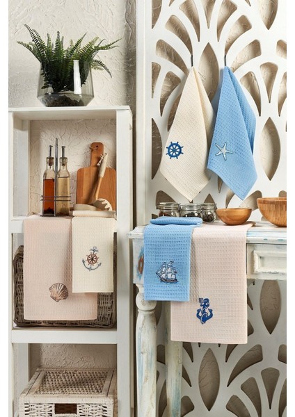 6 Parça %100 Pamuk 40 x 60CM Deniz Desenli Mutfak Havlusu Seti Mutfak Kurulama Bezi Seti Nuanstek