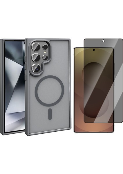 Samsung Galaxy S25 Ultra Kılıf M-Safe Şarj Özellikli Mat Arka Yüzey Zore Sio Kapak + Hayalet Cam Ekran Koruyucu